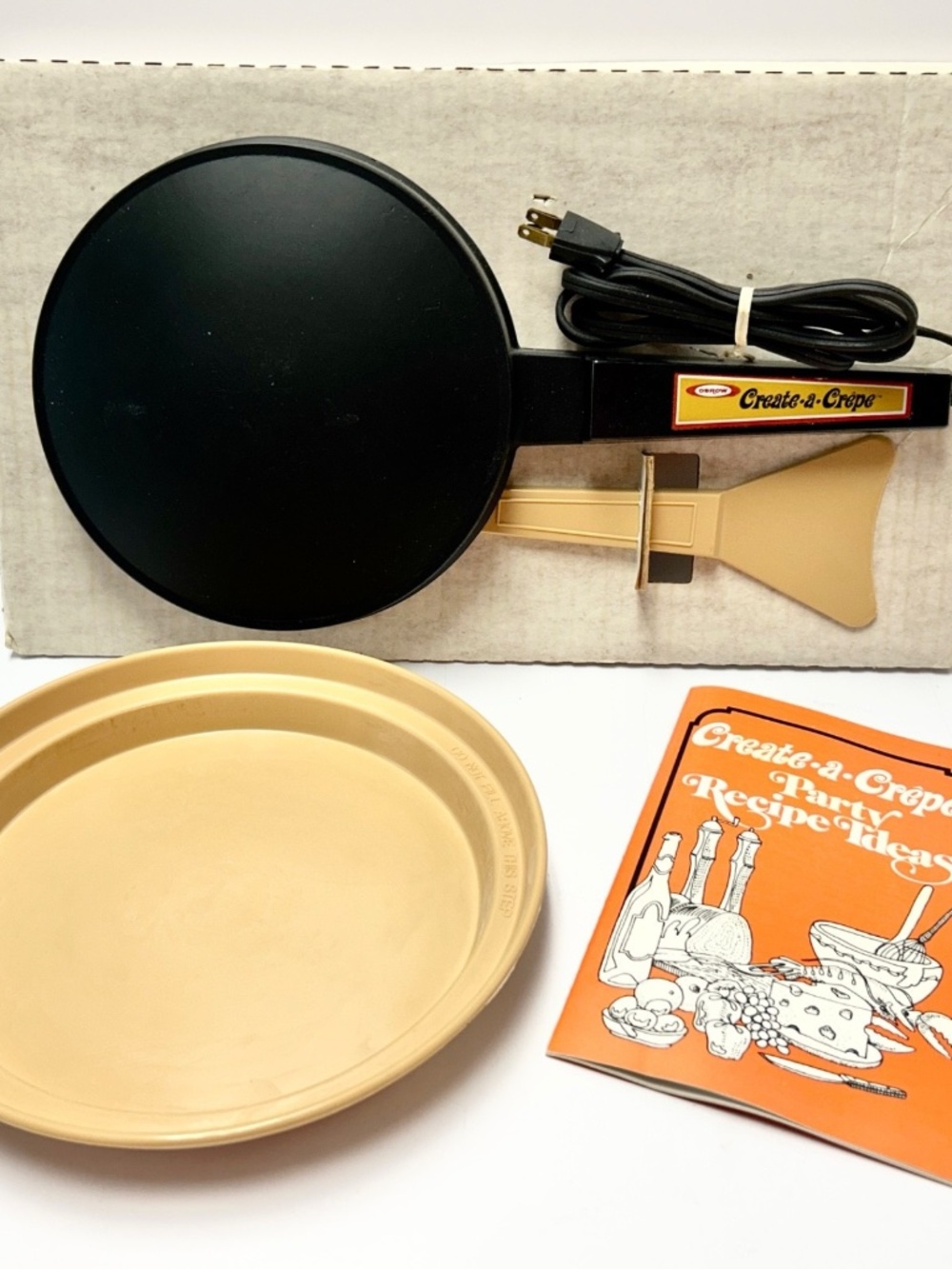 Vintage Osrow Create A Crepe Maker Batter Dish Manual Spatula 1970s Recipes